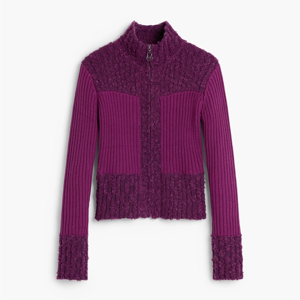 NEW Desigual Highneck Knit Jacket Full Zip Cardigan Sweater Purple Women’s Med